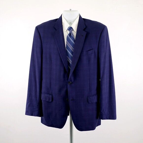 Jos A Bank Signature Gold Super 150s‎ Wool Blue Windowpane 42L 2 Button Blazer - Picture 4 of 12